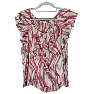 VTG Banana Republic Women Blouse S 100% Silk Ruffle Florence Sleeve retro mod